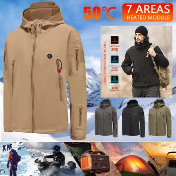 Мужская зимняя теплая куртка, моющаяся, перезаряжаемая через USB, уличная тактическая куртка, Теплый спортивный тренч с капюшоном, Лыжный костюм
