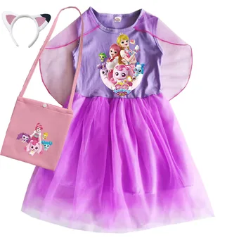 Детская одежда для маленьких девочек 캐치! 티니핑 Повседневные платья для маленьких девочек, кружевное платье Принцессы на День Рождения и костюм с маленькой сумкой