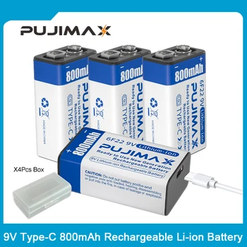 PUJIMAX 9V Перезаряжаемые Литиевые Батареи Type C USB 800mAh Литий-ионный Аккумулятор 6F22 Постоянного Напряжения Для Мультиметровой Гитары