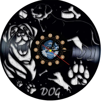 12-дюймовая виниловая пластинка Настенные часы Современный дизайн I Love Dog Виниловые настенные часы с животными, Подвесные часы, Домашний декор, подарки для любителей собак