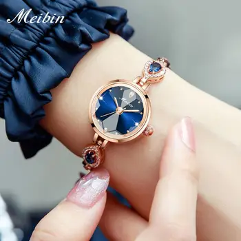 MEIBIN, Роскошные женские часы с бриллиантами, лидирующий бренд, Женский браслет, Кварцевые часы для дам, наручные часы Со стразами, Элегантные Женские