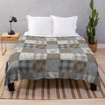 Лоскутное одеяло с оленями в деревенском нейтральном стиле, гигантское одеяло для дивана
