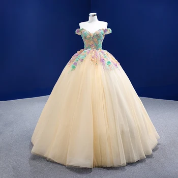 RSM67371 Color Applique Evening Dress 3d Flowers Strapless Prom Banquet Vestido De Festa De 15 Anos платье мятное
