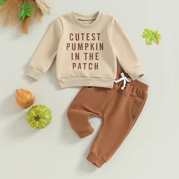 Комплекты одежды для новорожденных на Хэллоуин, толстовка с длинными рукавами и эластичными штанами с буквенным принтом, Модный комплект одежды для младенцев из 2 предметов
