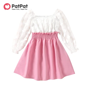 Платья PatPat для маленьких девочек с 3D цветочным дизайном, Сетчатое платье с квадратным вырезом и длинными рукавами