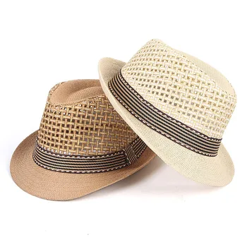 Детская соломенная шляпа, весенне-летняя элегантная джазовая кепка, солнцезащитный козырек, пляжные шляпы, детские уличные кепки для мальчиков и девочек 1-3 лет