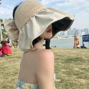 Летняя пляжная шляпа от солнца, черная резиновая шляпа рыбака с полым верхом, женская шляпа для отдыха, защита от ультрафиолета кепка женская шляпы-ведра, солнцезащитные кепки