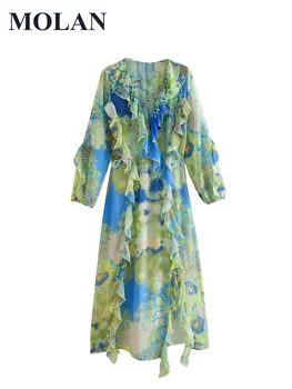 Женское длинное платье с шифоновым принтом MOLAN 2023, Летнее Элегантное Винтажное Стильное праздничное платье Миди