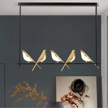 Подвесной светильник Nordic LED New Gold Magpie Bird Потолочная люстра Освещение для столовой Светильник Подвесной светильник