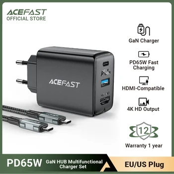 Портативное Быстрое зарядное устройство ACEFAST GaN 65 Вт, 4 К/60 Гц, Совместимая с HDMI док-станция для телевизора, Для коммутатора, 3 порта, Зарядное устройство для ноутбука Type C QC3.0