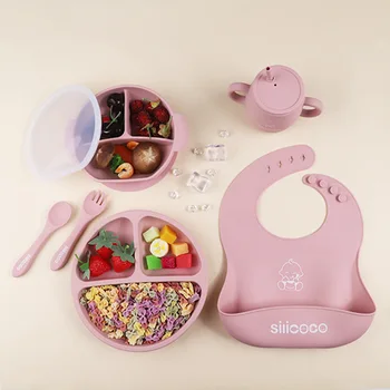 Силиконовая тарелка для еды с перекрестной каймой, детский нагрудник, детская миска, посуда, столовые приборы, салфетка, ложка, вилка, соломинка от падения, чашка se