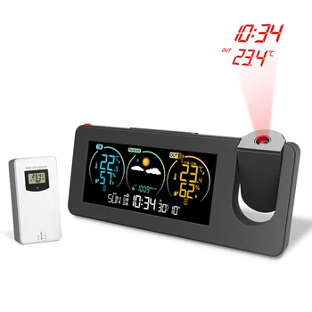 Светодиодный проекционный будильник с вращением на 180 °, Прогноз погоды, температура и влажность, цветной экран, цифровой будильник