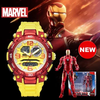 Disney Marvel Оригинальные многофункциональные цифровые спортивные наручные часы Iron Man 100M Водонепроницаемые Мужские часы для мальчиков Religion M-9103 Новые