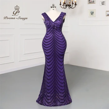 Плюс размер Элегантный V образный вырез Темно фиолетовые вечерние платья с пайетками платье для выпускного вечера вечерние платья robe de soirée de mariage Maxi dress
