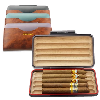GUEVERA Портативный Кожаный Футляр для сигар, Держатель для хьюмидорных трубок, Мини-коробка для хьюмидора, Аксессуары для сигар для путешествий с подарочной коробкой