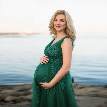 Фотография Макси Платье для беременных Свадебные платья для беременных для женщин