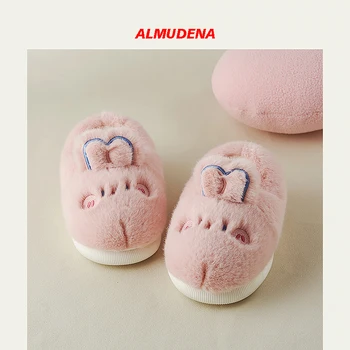 2022 Almudena/Осенне-зимние Детские тапочки для маленьких девочек; Обувь с хлопковой подкладкой; Сохраняющая Тепло Нескользящая Детская Хлопковая Обувь с Милым Кроликом