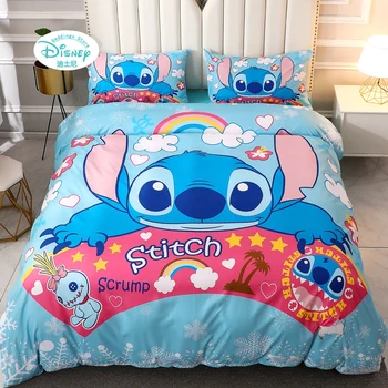 Декоративный комплект постельного белья для детской спальни Disney Lilo & Stitch, Мультяшное пуховое одеяло, наволочка, Простыня в натуральную величину, домашний текстиль