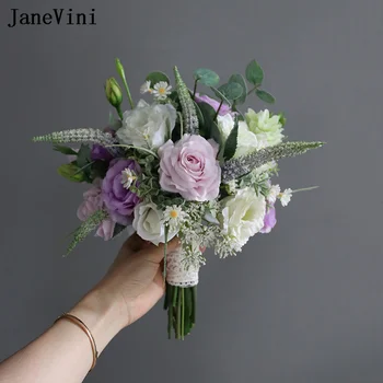 JaneVini Bride Фиолетовые Розы Artificielles Mariage, Искусственный цветок, Настоящие Свадебные Букеты, Шампанское, Хлопковый Букет Невесты