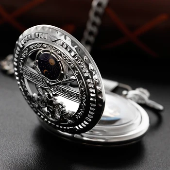 Серебряные Изысканные Карманные часы с лунным светом, полые ручные механические часы, Мужское ожерелье, Подвесные часы, Винтажный подарок джентльмену