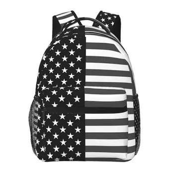Монохромный рюкзак с флагом США для девочек и мальчиков, дорожный рюкзак для подростков, школьная сумка