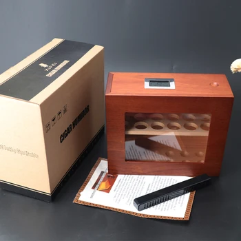 Коробка для сигар из дерева Xifei, Хьюмидор, Видимое Стеклянное окно, Аксессуары для курения, Уникальный дизайн, Портсигар с гигрометром Для Cohiba