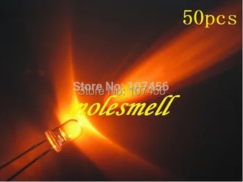 50 шт./лот, 5 мм, ультра яркий светодиодный оранжевый светодиодный светильник, круглый оранжевый светодиодный светильник, прозрачная светодиодная лампа