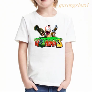 футболка для мальчиков, топы для девочек, worms 3d game 3, детская футболка с рисунком из мультфильма, летние топы, детская одежда, футболки для девочек от 8 до 12 лет для мальчиков