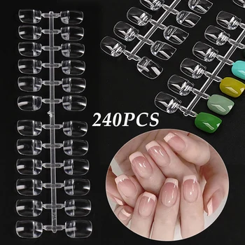 120/240 шт., накладные ногти, акриловое полутвердое полное покрытие, короткие искусственные накладные кончики для наращивания ногтей, маникюрные инструменты BES72