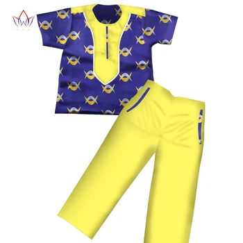 Одежда для мальчиков, детская одежда в африканском стиле дашики, короткие рукава, плюс однотонные длинные брюки для детей, костюмы с верхними брюками WYT116