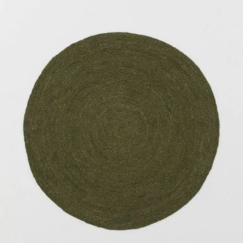 Коврик для пола, зеленый Круглый коврик, 100% натуральный джутовый ковер, ручной ткацкий станок, плетеный однотонный коврик для дома, гостиной