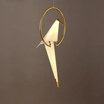 Постмодернистский золотисто-белый светодиодный железный акриловый дизайнерский подвесной светильник Love Bird.Подвесной светильник. Подвесной светильник для фойе