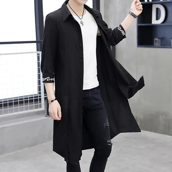 Мужская куртка-ветровка средней длины и пальто выше колена, Мужской дорожный халат в китайском стиле, кардиган с рукавами и Халат Hanfu