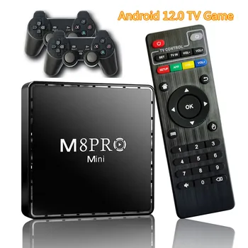 M8Pro Мини Android 12 TV Stick Ключ 4K HD Wifi TV Box 2,4 G 64G 10000 Ретро Видеоигра Медиаплеер 2 in1 Игровая консоль Box