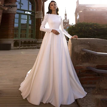 Мусульманские гражданские свадебные платья Funyue 2023, Кружевное атласное платье Невесты с 3D цветами, Винтажные свадебные платья из арабики в винтажном стиле