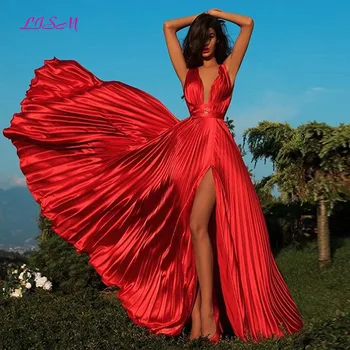 Длинные платья с драпированными боковыми разрезами, вечернее платье с V-образным вырезом, красное вечернее платье, индивидуальный размер Abendkleider 2022