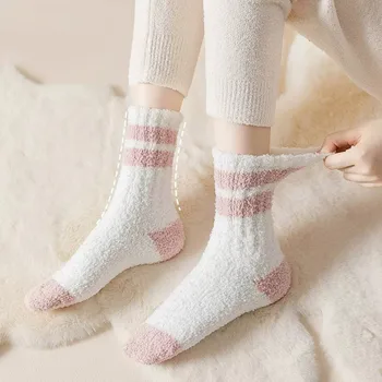 Зимние Пушистые Плюшевые Носки-тапочки, Теплые Забавные Однотонные Розовые Носки Kawaii в стиле Харадзюку, Милые Утолщенные Носки Для Сна В Пол, Забавные Носки Sox