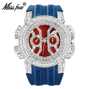 Мужские часы с большим циферблатом из муассанита, роскошные спортивные кварцевые часы с синим ремешком, Летние аксессуары, ювелирные часы
