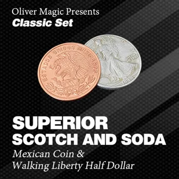 Превосходный скотч с содовой (двойной замок, Мексиканская монета и полдоллара свободы ходьбы) от Oliver Magic Classic Set Magic Tricks