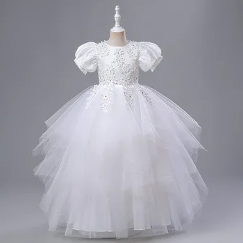 Vestidos Элегантное вечернее платье с цветочным узором для девочек, Платья с длинным шлейфом, Свадебные платья, Детский костюм