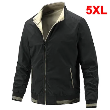 Куртка с двумя сторонами для мужчин, большие размеры 5XL, Пальто, Весна-Осень, Ветровка, однотонная верхняя одежда, двусторонние куртки, мужские