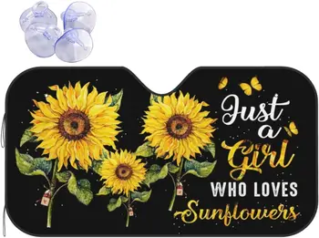 Просто девушка, которая любит Солнцезащитный козырек на лобовое стекло автомобиля Sunflower, защищает от ультрафиолетовых лучей, сохраняет прохладу вашего автомобиля