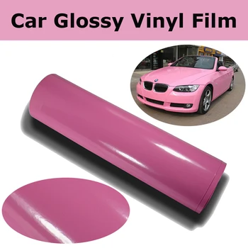 Розовая глянцевая виниловая пленка для автомобиля без воздушных пузырьков, блестящая розовая глянцевая пленка для автомобиля, оберточные листы размером 1,52x30 м/рулон