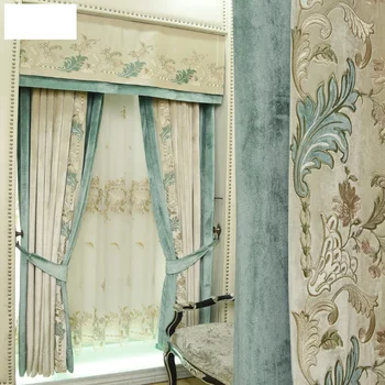 Королевский Европейский занавес роскошная гостиная фланелевая ткань для штор с вышивкой, эркерное окно, абажур для спальни, скандинавский занавес из марли