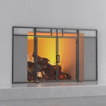 Складной Каминный экран с дверцами на магнитных петлях, массивные панели из кованого железа для защиты от искр при пожаре