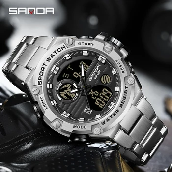 SANDA 2023 Новые Спортивные Военные Мужские Часы 50 М Водонепроницаемые Наручные часы с двойным Дисплеем Мужские Часы Секундомер Relogio Masculino 3196