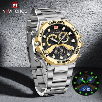 Мужские часы NAVIFORCE в стиле Милитари, Роскошные кварцевые светящиеся водонепроницаемые цифровые часы-будильник, наручные часы Relogio Masculino