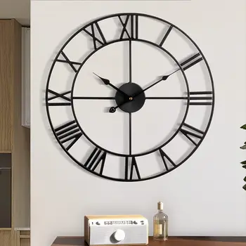 Бесшумные настенные часы в европейском фермерском доме Винтажные часы с римскими цифрами, не тикающие Металлические настенные декоративные часы для дома 40 см