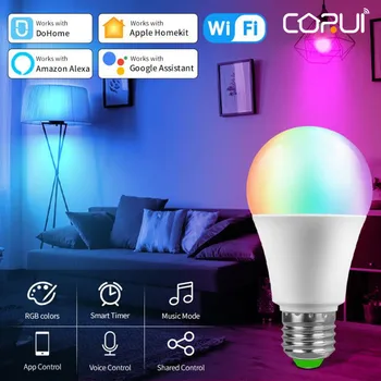 CORUI WiFi Bluetooth E27 Умная Лампа LED RGBCW с Регулируемой Яркостью Таймер Дистанционного Голосового Управления Alexa Google Home DoHome Homekit
