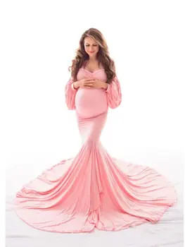 Классическое платье Русалки для беременных со шлейфом для фотосессии, Многоуровневое платье для беременных с оборками и открытыми плечами, Халаты для детского душа
